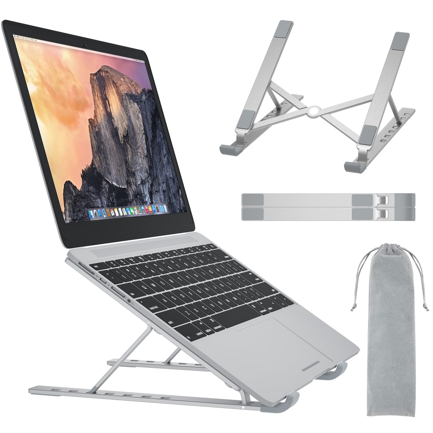 BONTEC Portable Laptop Stands for 10-17.3 inch Laptops Tablet, 7 Levels Height Adjustment Aluminum Laptop Computer Riser, Ventilated Cooling Desktop Laptop Holder Supports up to 20KG