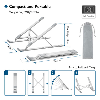 BONTEC Portable Laptop Stands for 10-17.3 inch Laptops Tablet, 7 Levels Height Adjustment Aluminum Laptop Computer Riser, Ventilated Cooling Desktop Laptop Holder Supports up to 20KG