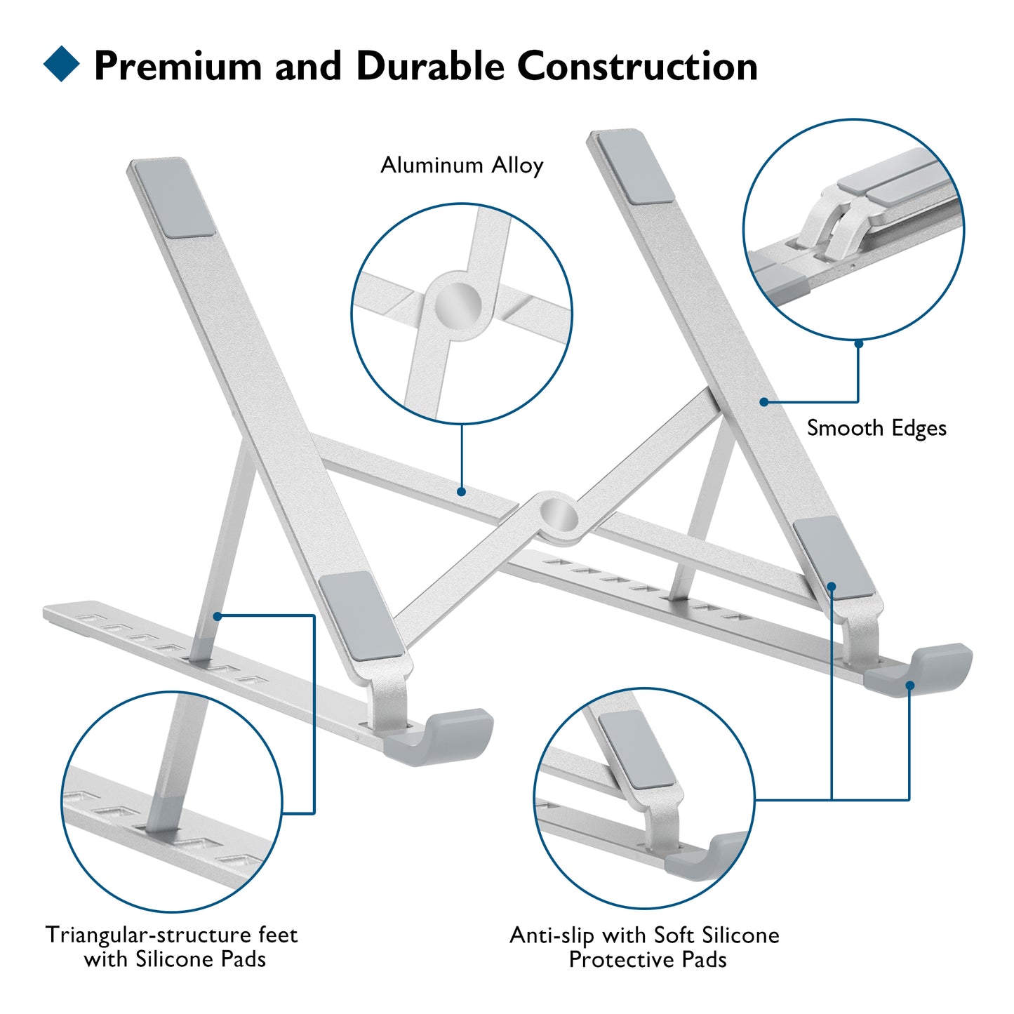 BONTEC Portable Laptop Stands for 10-17.3 inch Laptops Tablet, 7 Levels Height Adjustment Aluminum Laptop Computer Riser, Ventilated Cooling Desktop Laptop Holder Supports up to 20KG