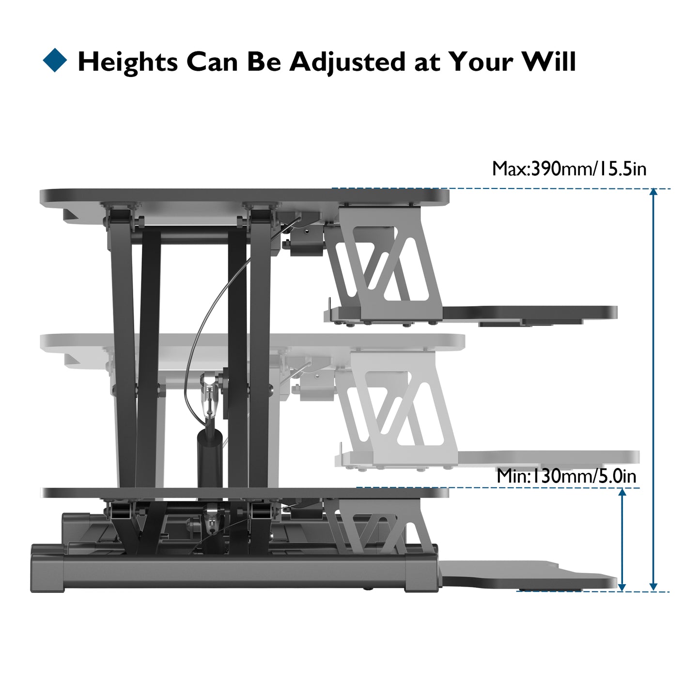 BONTEC Standing Desk Converter, 55cm Stand up Desk Riser, Height Adjustable Home Office Desk with Keyboard Tray, Sit to Stand Up Desk for Laptop, Monitor Up to 15kg