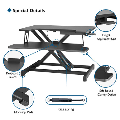 BONTEC Standing Desk Converter, 55cm Stand up Desk Riser, Height Adjustable Home Office Desk with Keyboard Tray, Sit to Stand Up Desk for Laptop, Monitor Up to 15kg