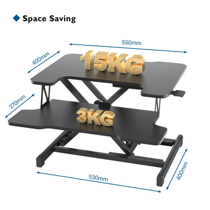 BONTEC Standing Desk Converter, 55cm Stand up Desk Riser, Height Adjustable Home Office Desk with Keyboard Tray, Sit to Stand Up Desk for Laptop, Monitor Up to 15kg