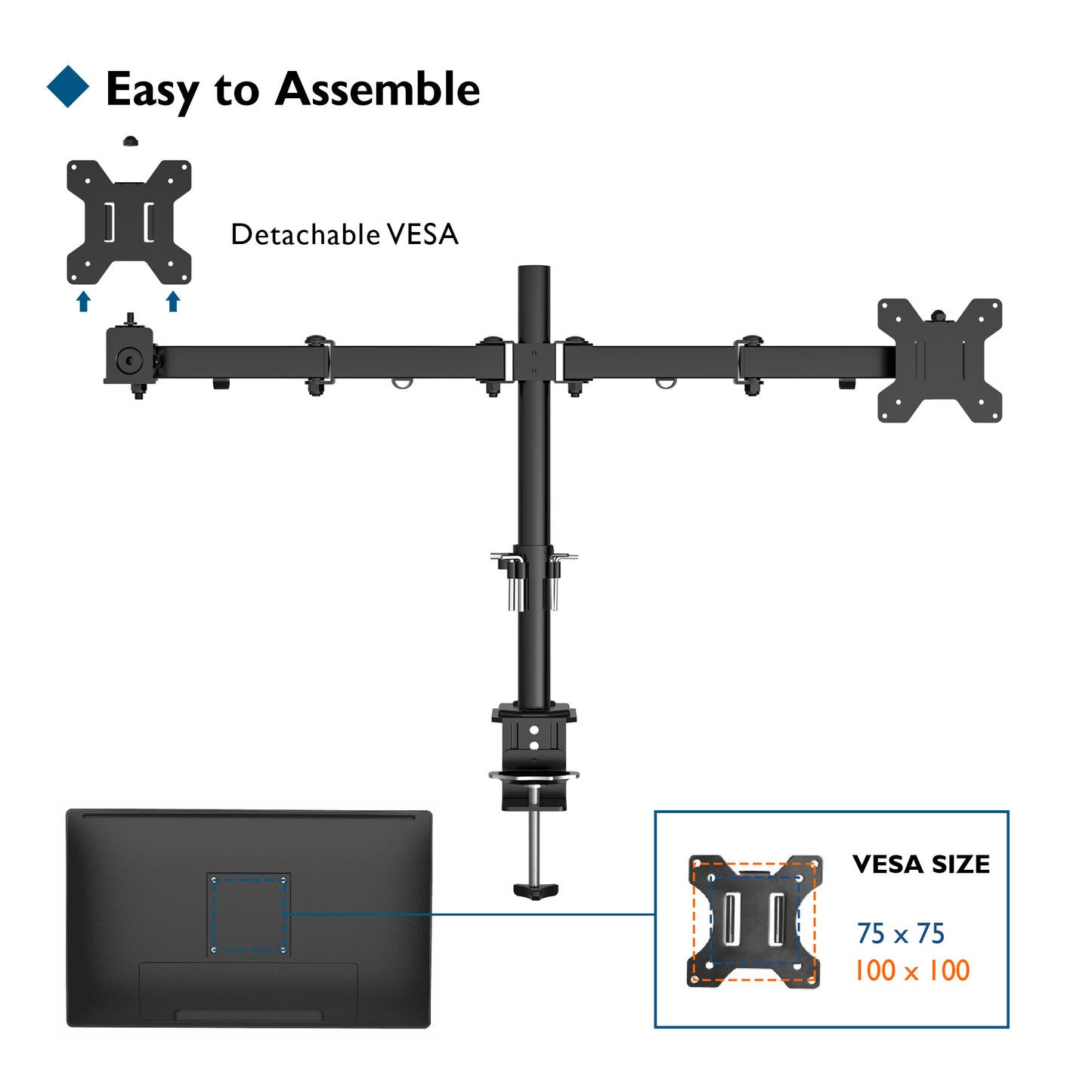 BONTEC Dual Monitor Stand for 13-27 inch LCD LED Screen, Tilt Swivel Rotation Double Arm PC Computer Monitor Arm up to 8kg, VESA Dimensions: 75x75-100x100mm