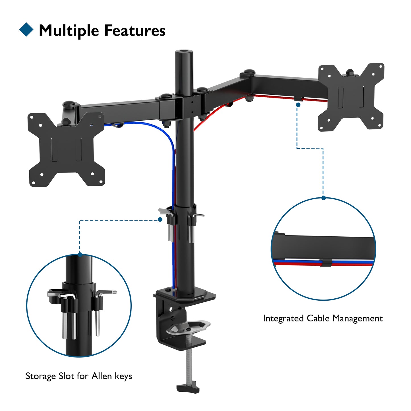 BONTEC Dual Monitor Stand for 13-27 inch LCD LED Screen, Tilt Swivel Rotation Double Arm PC Computer Monitor Arm up to 8kg, VESA Dimensions: 75x75-100x100mm