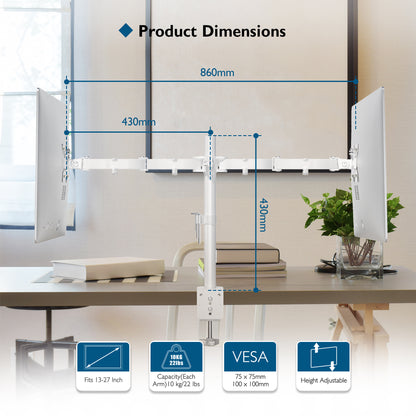 BONTEC Ergonomic Dual Monitor Stand for 13-27 inch LCD LED PC Screens for Desks