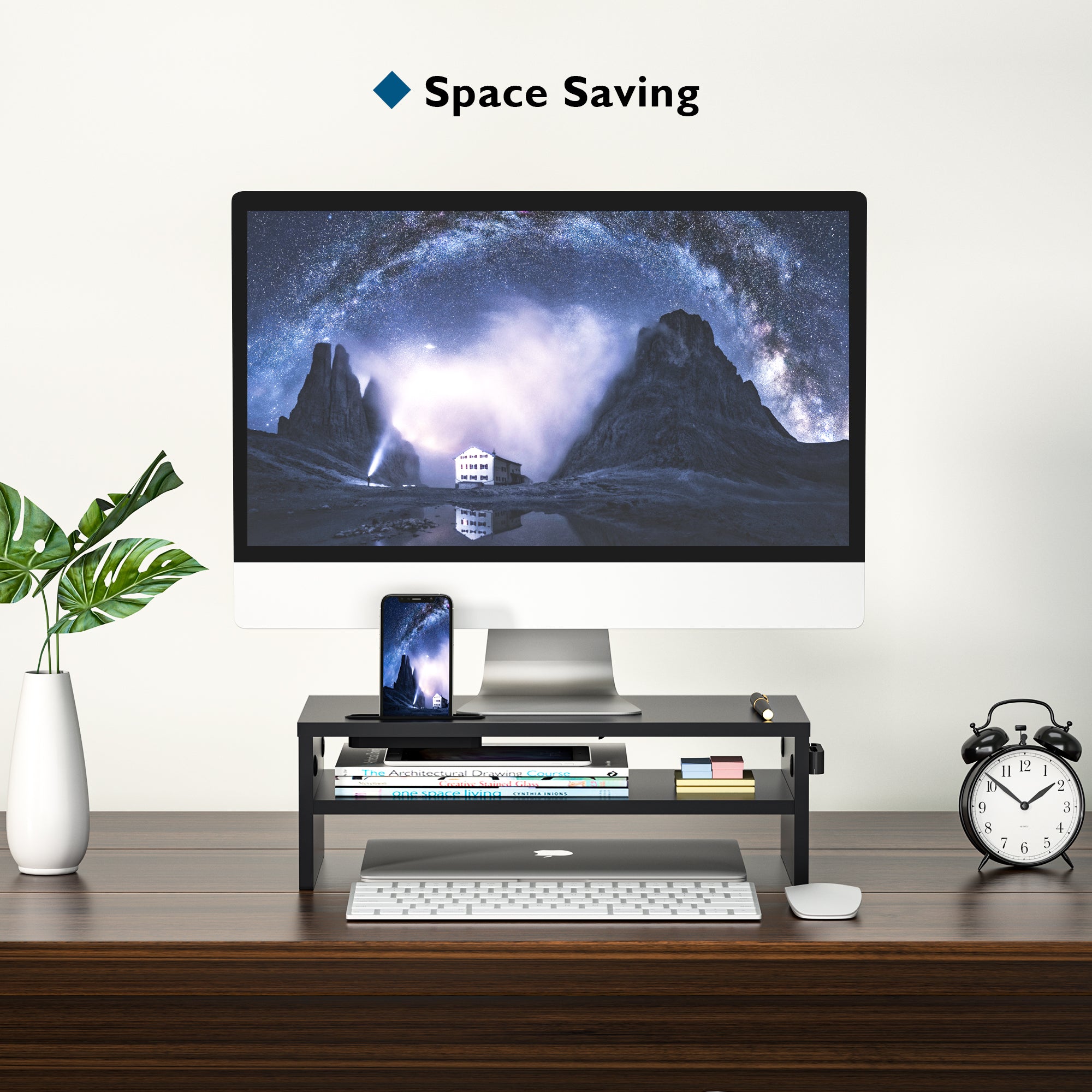 BONTEC Wood Monitor Desk Stand Riser with Smartphone Holder