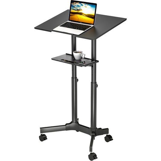 BONTEC Mobile Standing Laptop Desk Converter, Sit Stand Desk with Wheels, Height Adjustable Home Office Desk Workstation, Rolling Desk Laptop Cart with Storage Tray, Black