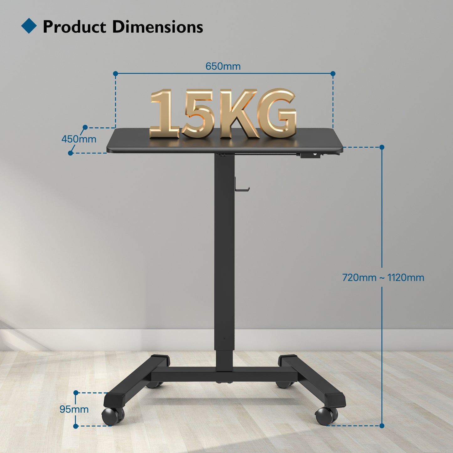 BONTEC 65 × 45cm Mobile Standing Desk with 4 Rolling Castors