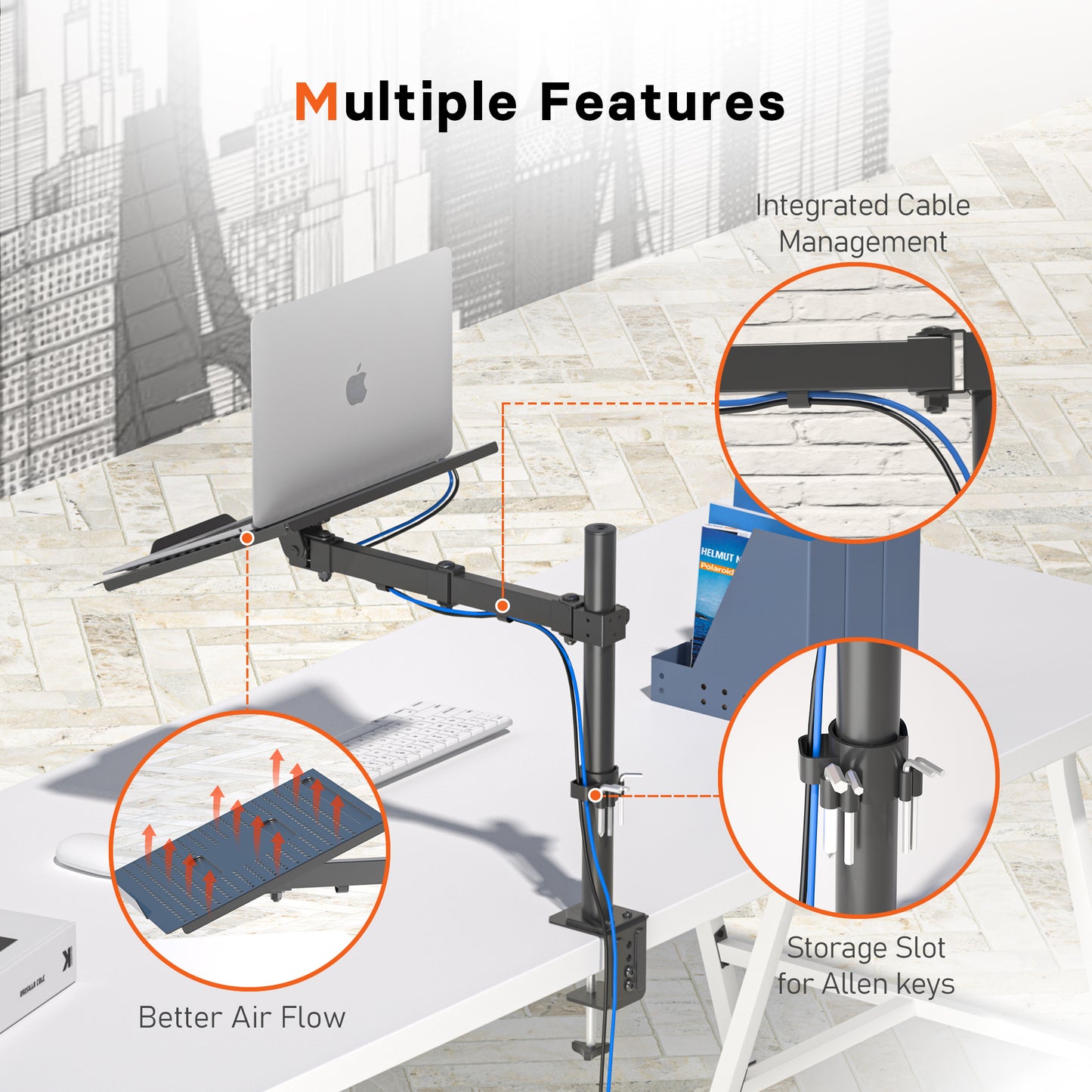 Redbat Laptop Arm for Laptop/Notebook up to 17 inch, Height Adjustable Laptop Arm for Desk Weight up to 8kg, Laptop Mount with 2 Mounting Options, VESA 75/100 for Monitor 13-32 inch