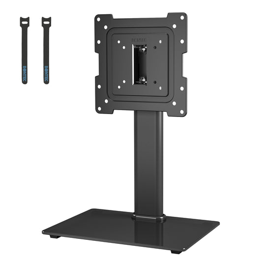 BONTEC Universal Swivel TV Stand for 17-43 inch Screens, Height Adjustable Table Top Pedestal TV Stand for LCD/LED/OLED/Plasma/Curved TVs up to 45kg, 2 Cable Ties Included