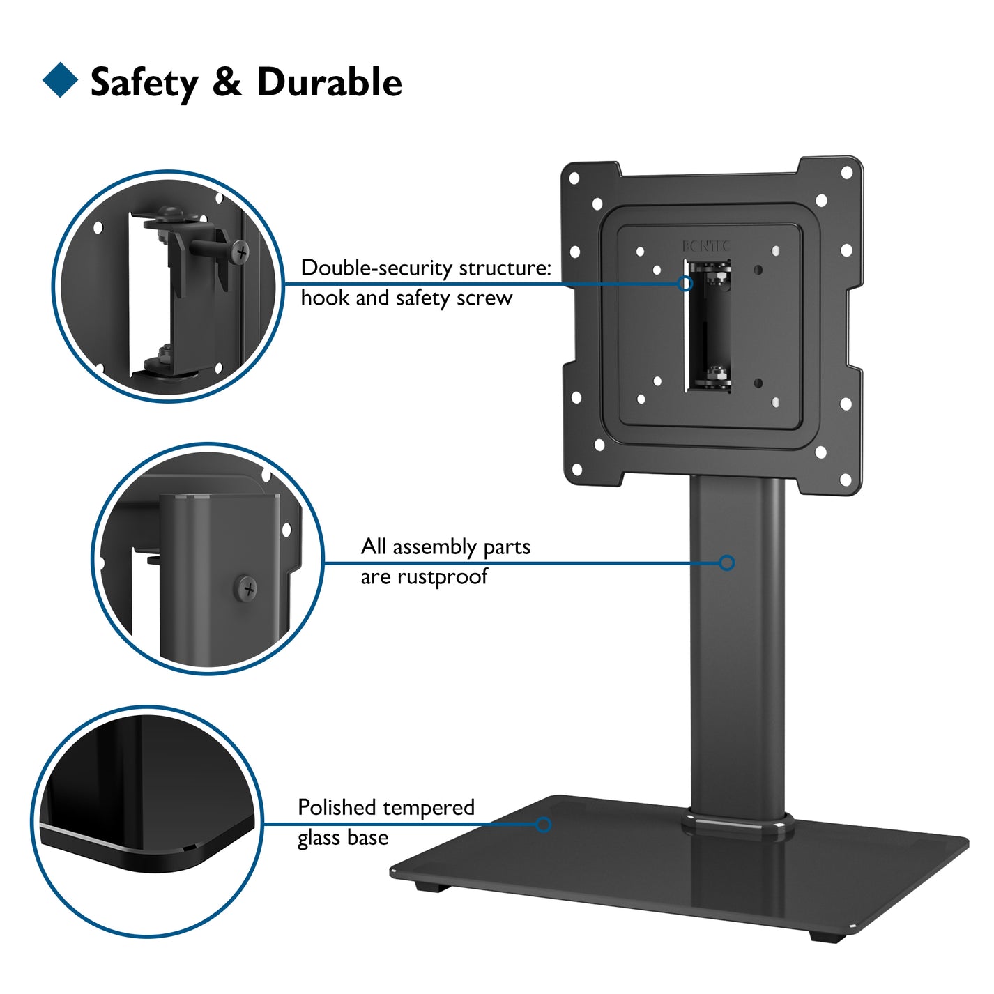 BONTEC Universal Swivel TV Stand for 1743 inch Screens, Height Adjust