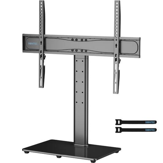 BONTEC Universal Table Top Pedestal TV Stand with Bracket for 32-65 inch LCD/LED/Plasma TVs, Height Adjustable TV stand with Tempered Glass Base & Cable Management, Holds 45 KG & Max.VESA 600x400mm