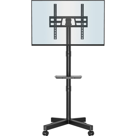 BONTEC Mobile TV Stand on Wheels, Height Adjustable Tilt Rolling TV Stand with media shelf for 23-60 inch LED, LCD, OLED Flat&Curved TVs, Holds Up to 25KG, Max VESA 400x400mm