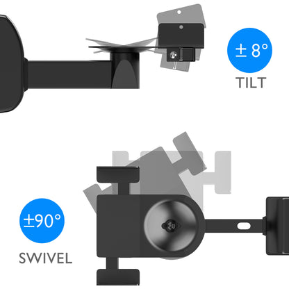 BONTEC Universal Dual Side Clamping Bookshelf Speaker, Wall Mounting Bracket for Large Surrounding Sound Speakers, Tilt & Swivel Satellite Speaker Wall Mount, Hold up to 15kgs (1 Pair Black)